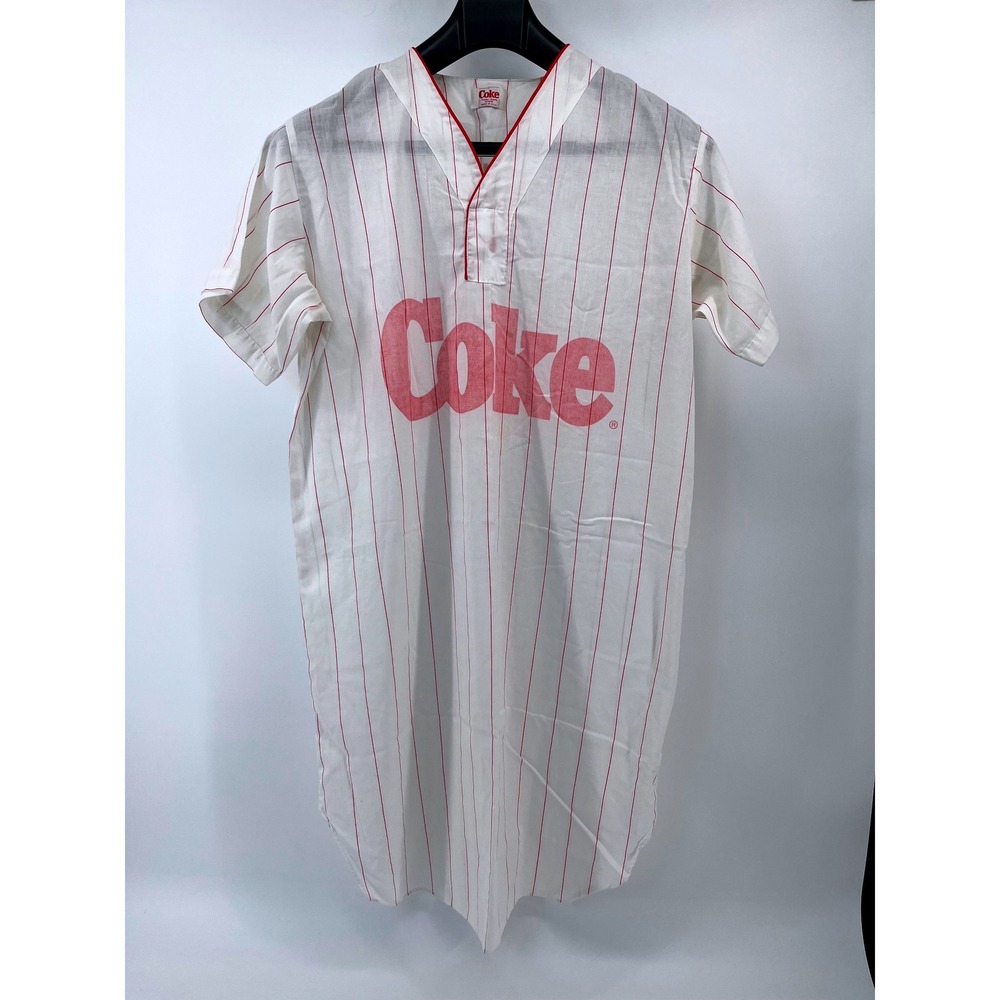 Coke Baseball Nightshirt Womens One Size White Red Pinstripe Vintage USA Made